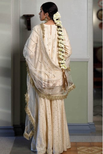 Afreen Stone Mukaish Silkmul Embroidered Kurta And Heavy Mukaish Silkmul Sharara With Mukaish Net Dupatta